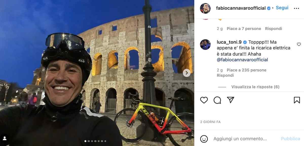Fabio Cannavaro in bici da Napoli a Roma: 254 km in 7 ore e 43 minuti
