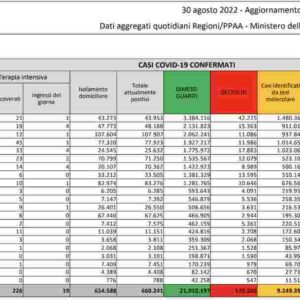 Bollettino coronavirus Italia 30 agosto 2022: 31088 nuovi contagi, 98 morti. Tasso di positività sale a 14,9%
