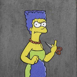 Marge Simpson arrabbiata e con una ciocca di capelli in mano