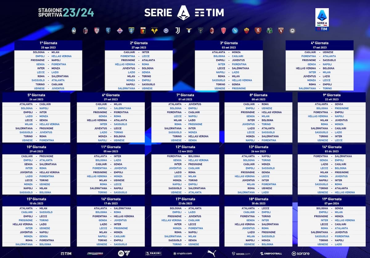 Serie A, calendario 2023/24 si parte il 20 agosto, fine il 26 maggio