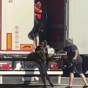 Il camionista che prende a frustate i migranti