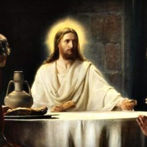 Gesùrisorto con l'aureola spezza il pane alla cena in emmaus nel dipinto di Caravaggio